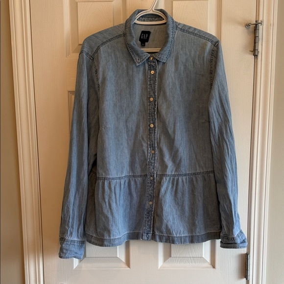 GAP Tops - GAP Light Blue Denim Peplum Button-Front Shirt